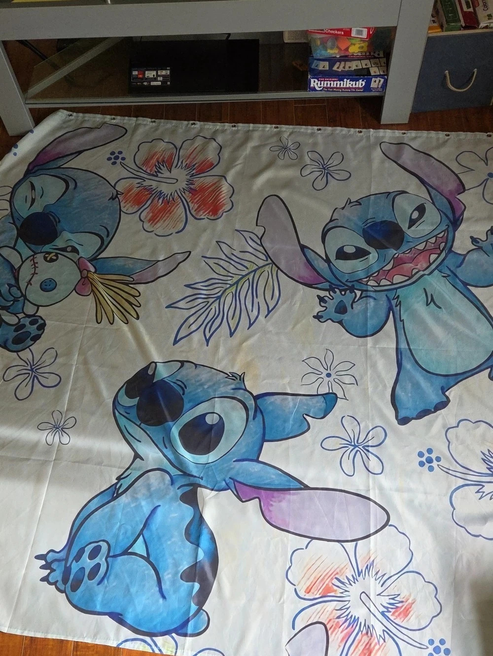 Stitch Floral Vintage Disney Stitch Blue & White Shower Curtain